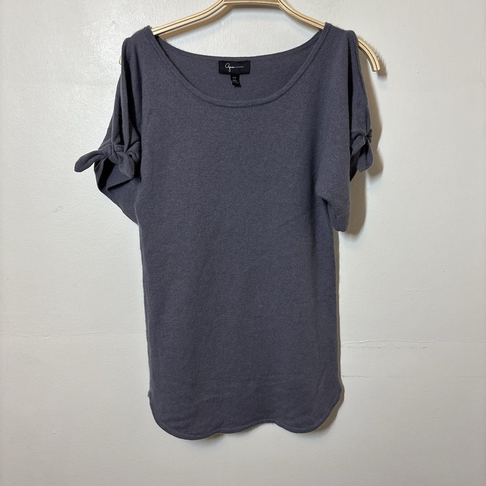 AQUA Women's 100% Cashmere Sweater Tunic Open Cold Shoulder XS Purple Gray‎